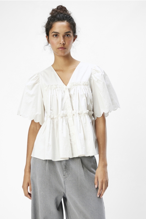 Object beige dames blouse | Model vooraanzicht