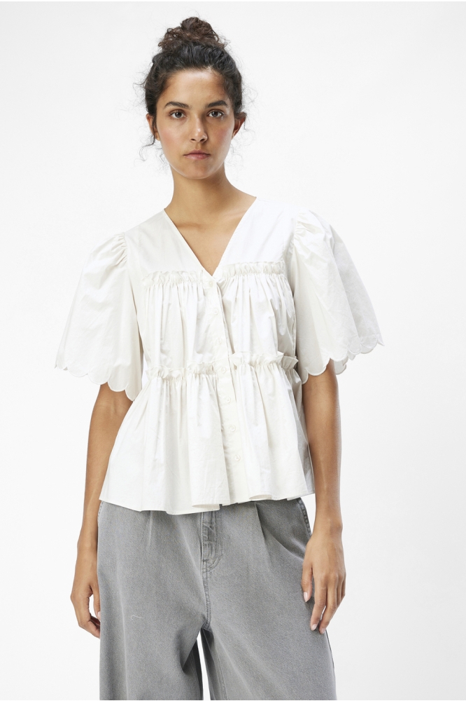 Object beige dames blouse | Model vooraanzicht