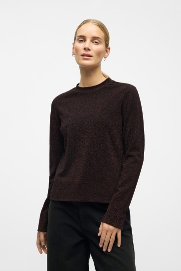 Object T-shirt OBJFILIPA L/S LO TOP 141 DIV 23048263 Black/Seal Brown