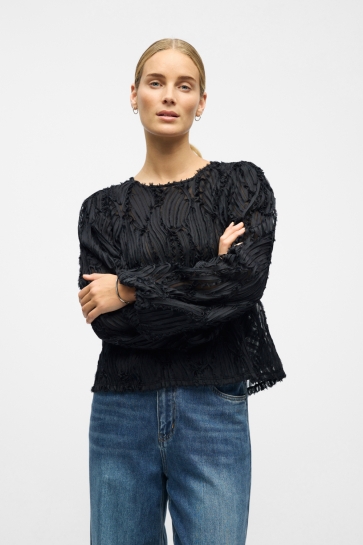 Object T-shirt OBJLUCIE L/S RE O-NECK TOP NOOS 23047624 BLACK