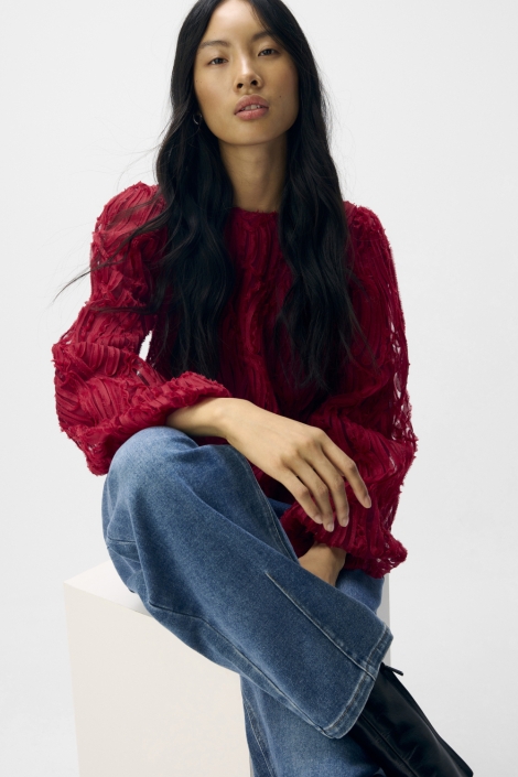 Object rode dames t-shirt | Model vooraanzicht