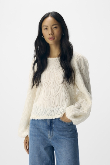 Object T-shirt OBJLUCIE L/S RE O-NECK TOP NOOS 23047624 WHITE SAND