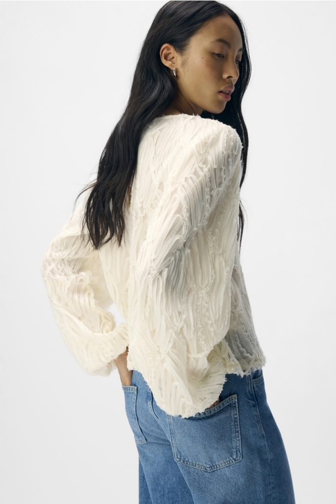 Object beige dames t-shirt | Model zijaanzicht