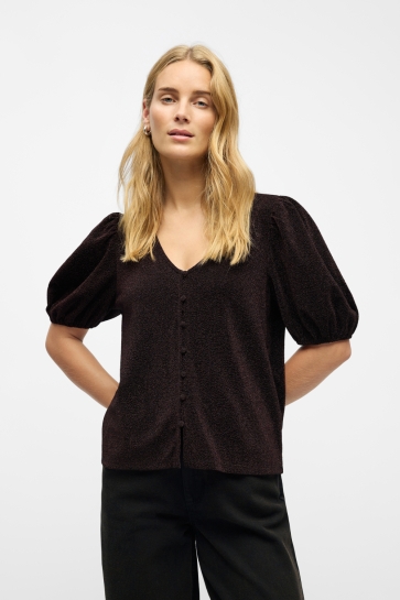 Object Blouse OBJFILIPA 2/4 LO TOP 141 23047720 BLACK/SEAL BROWN