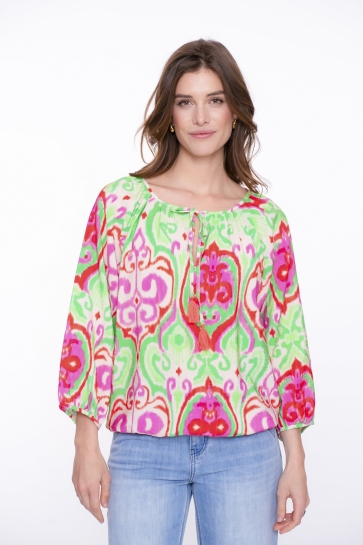 Geisha T SHIRT MET GRAFISCH PATROON 53481 20 RED/GREEN/PINK