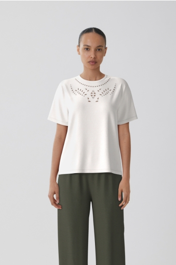Vila vipavia emb o-neck s/s top/pb Wit