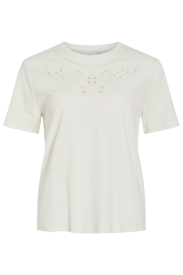 Vila VIPAVIA EMB O-NECK S/S TOP/PB 14108964 Snow White