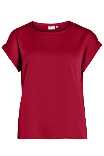 Vila VIELLETTE S/S SATIN TOP - NOOS 14059563 Jester Red
