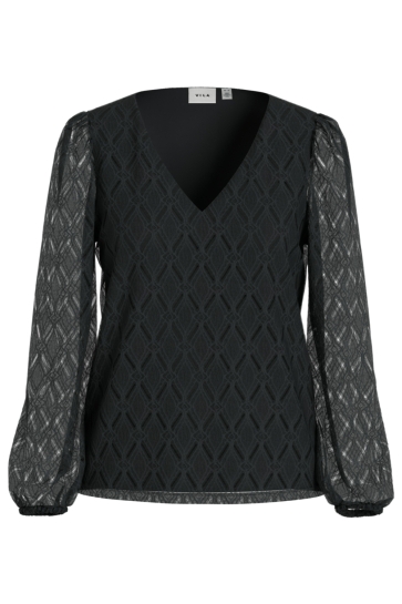 Vila VIFERO V-NECK L/S TOP/DFS/PB 14113222 BLACK BEAUTY