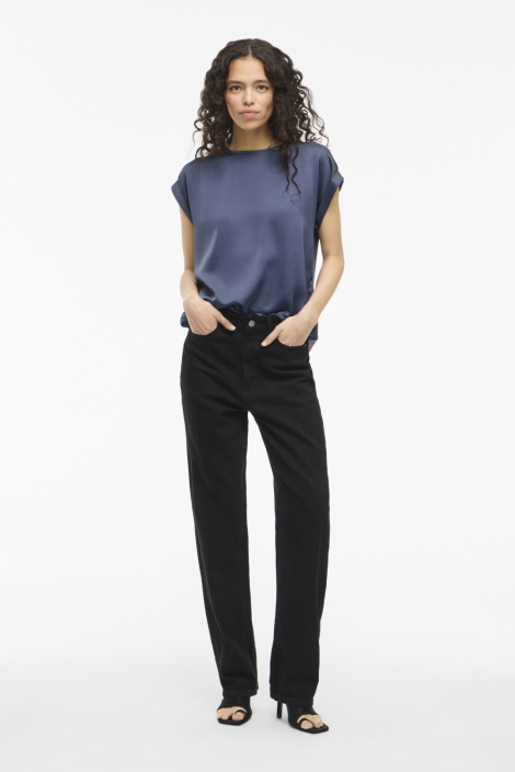 Vila blauwe dames t-shirt | Model vooraanzicht