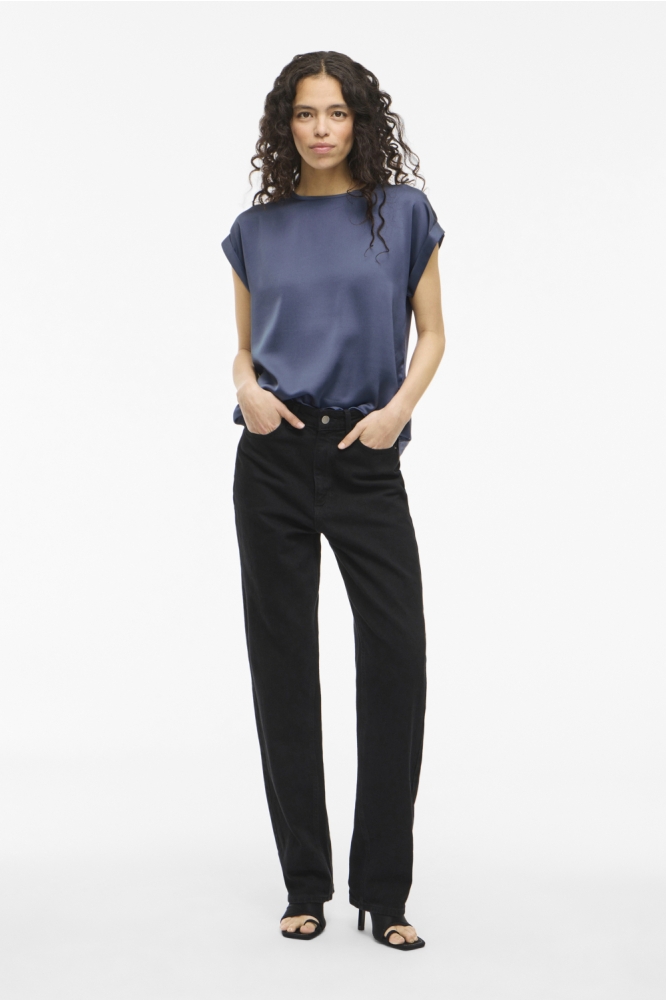 Vila blauwe dames t-shirt | Model vooraanzicht