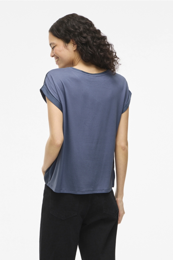 Vila blauwe dames t-shirt | Model achteraanzicht