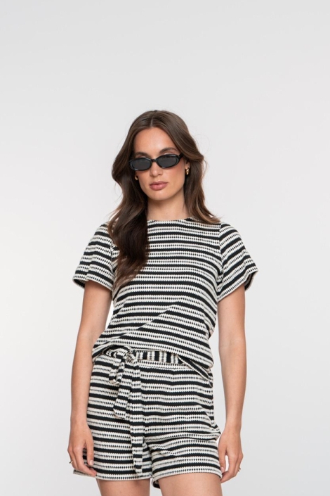 Geisha blauwe dames t-shirt | Model vooraanzicht