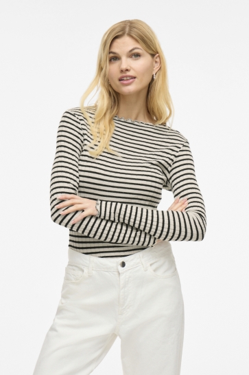 Vila T-shirt VIRIKA L/S FUNNEL NECK TOP - NOOS 14107470 BIRCH/BLACK