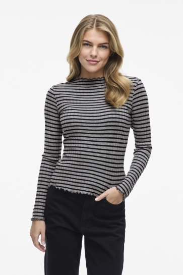 Vila T-shirt VIRIKA L/S FUNNEL NECK TOP - NOOS 14107470 MEDIUM GREY MEL/ BLACK