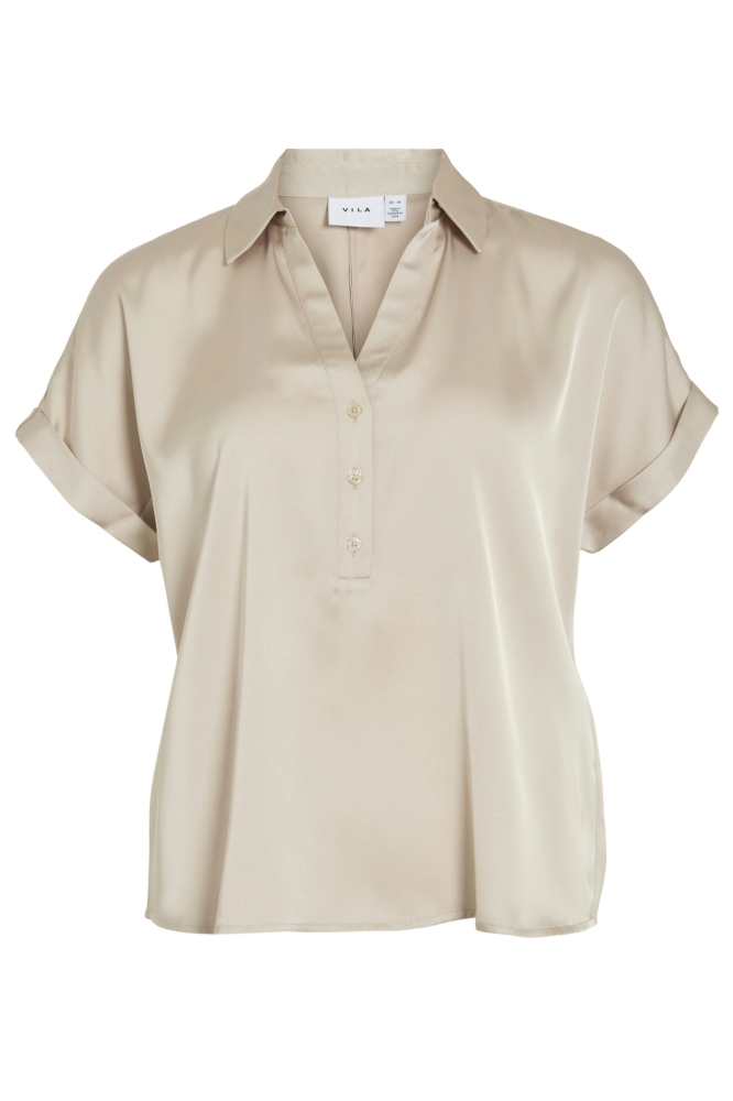Vila beige dames t-shirt | Vooraanzicht
