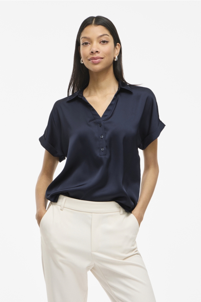 Vila blauwe dames t-shirt | Model vooraanzicht