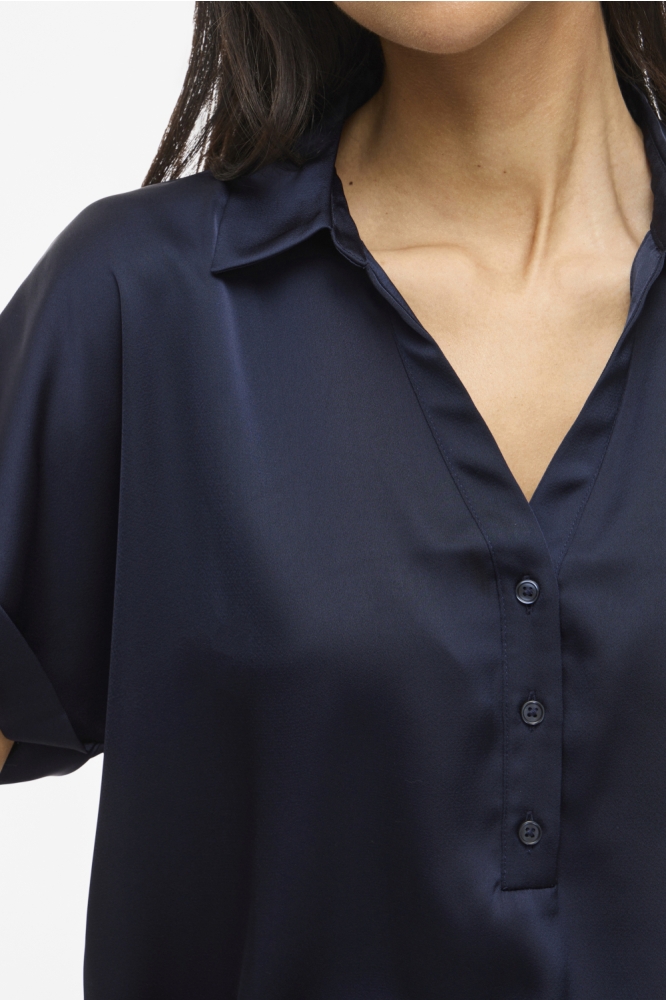 Vila blauwe dames t-shirt | Close up