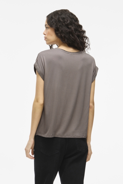 Vila bruine dames t-shirt | Model achteraanzicht