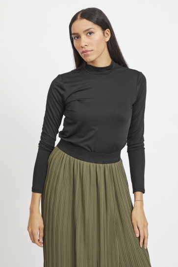 Vila vileoa l/s high neck top - noos Zwart