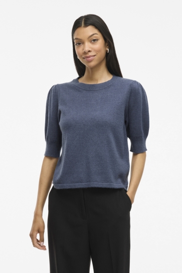 Vila Trui VIRIL 2/4 SLEEVE O-NECK KNIT TOP - 14105306 VINTAGE INDIGO/DARK MELANGE