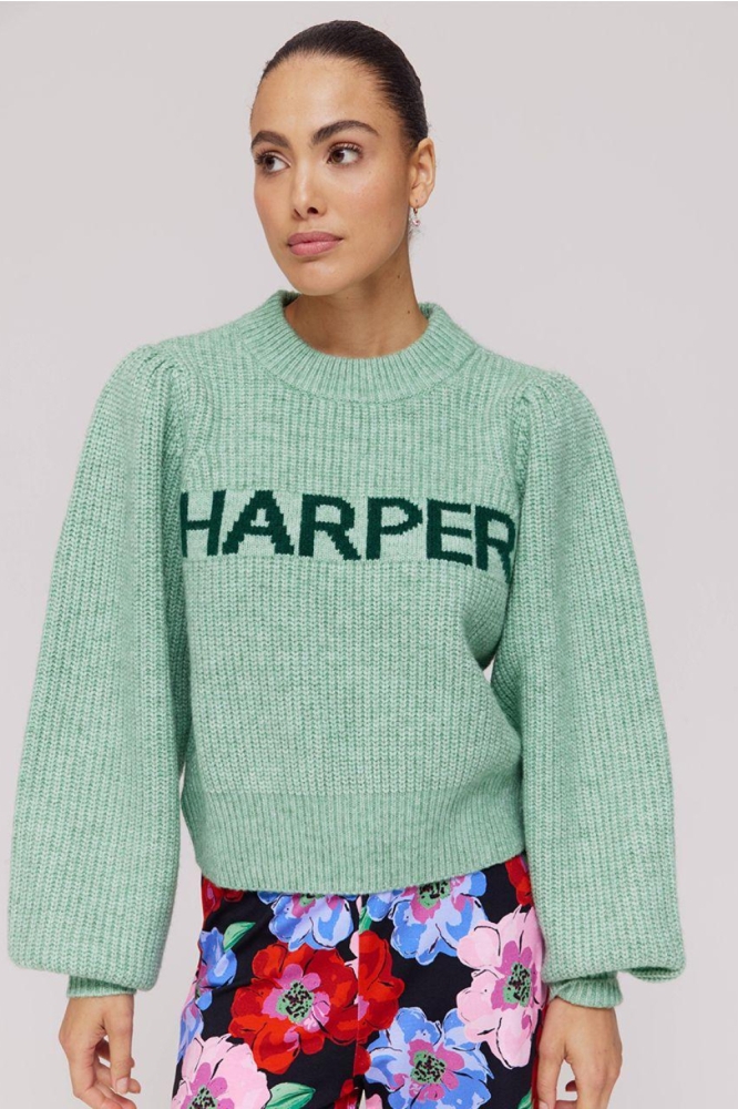 Harper & Yve groene dames trui | Model vooraanzicht