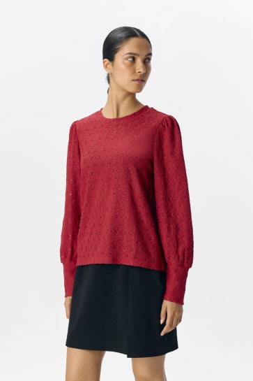 Object T-shirt OBJLAILA L/S RE TOP NOOS 23046626 KARANDA RED