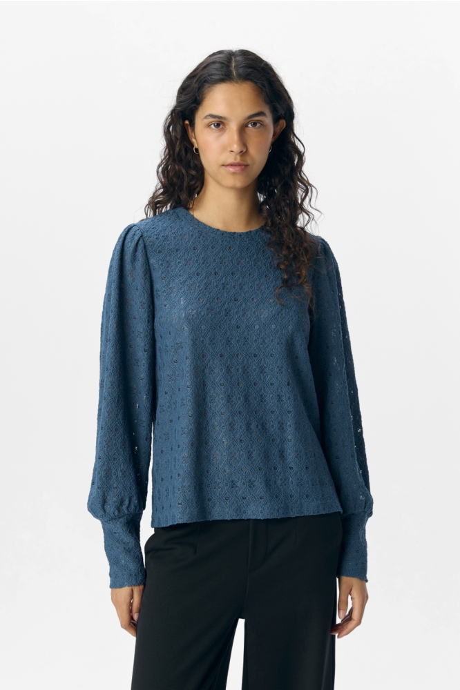 Object blauwe dames t-shirt | Model vooraanzicht