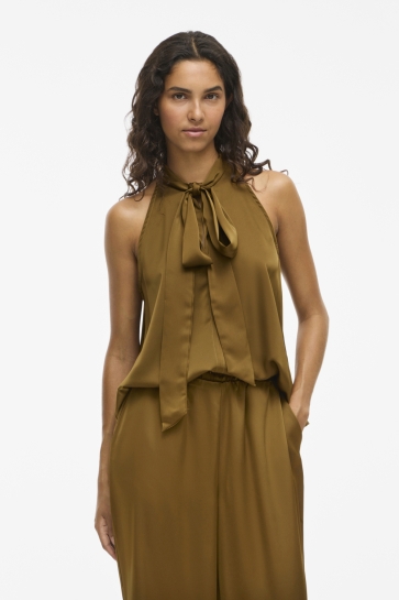 Vila Top VIFADIA S/L TIE DETAIL TOP 14114302 TAPENADE
