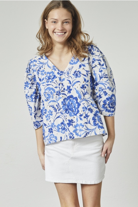 SisterS point blauwe dames blouse | Model vooraanzicht