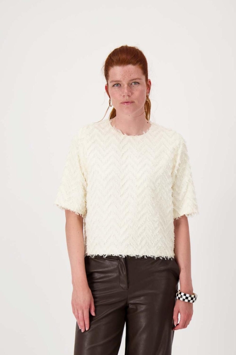 Zusss beige dames t-shirt | Model vooraanzicht