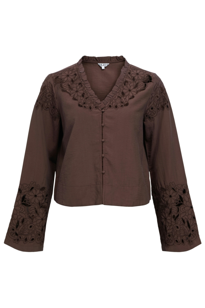 Object bruine dames blouse | Vooraanzicht