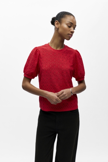 Object T-shirt OBJLAILA S/S RE TOP NOOS 23045729 Poinsettia