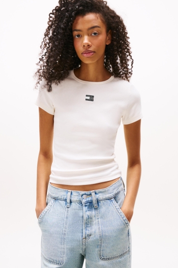 Tommy Jeans T-shirt TJW SLIM BADGE RIB DW0DW17881 YBH ANCIENT WHITE