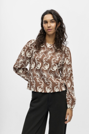 Object T-shirt OBJMYA RE L/S TOP NOOS 23046020 COCOA BROWN/SANDSHELL