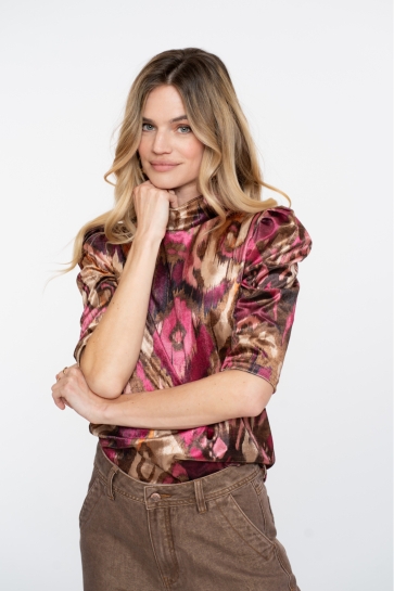 Geisha TOP MET PLOOIMOUWEN EN PRINT 53651 20 CAMEL/PINK