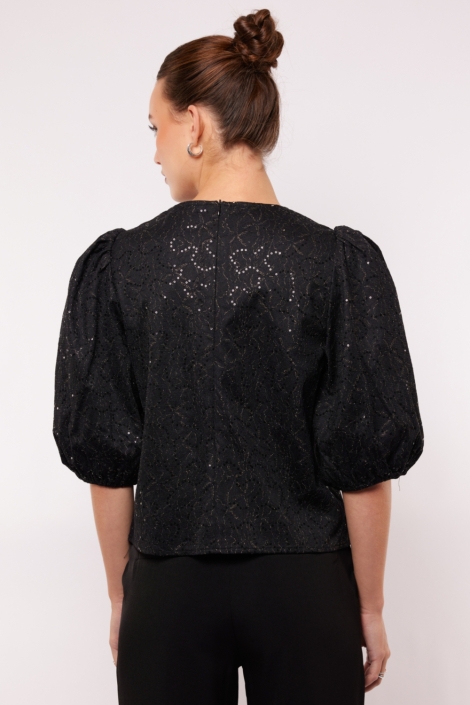 Fluresk zwarte dames t-shirt | Model achteraanzicht