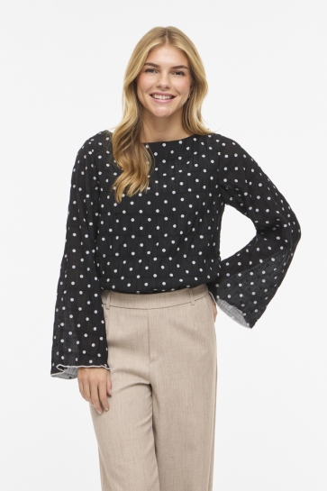 Vila T-shirt VIEBLA L/S TOP 14116273 Black/White dots
