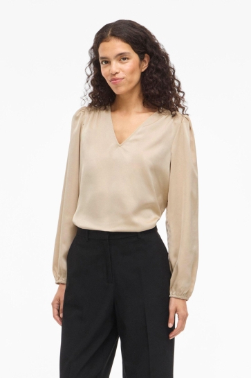 Vila VIELLETTE L/S SMOCK SATIN TOP 14114163 Cement