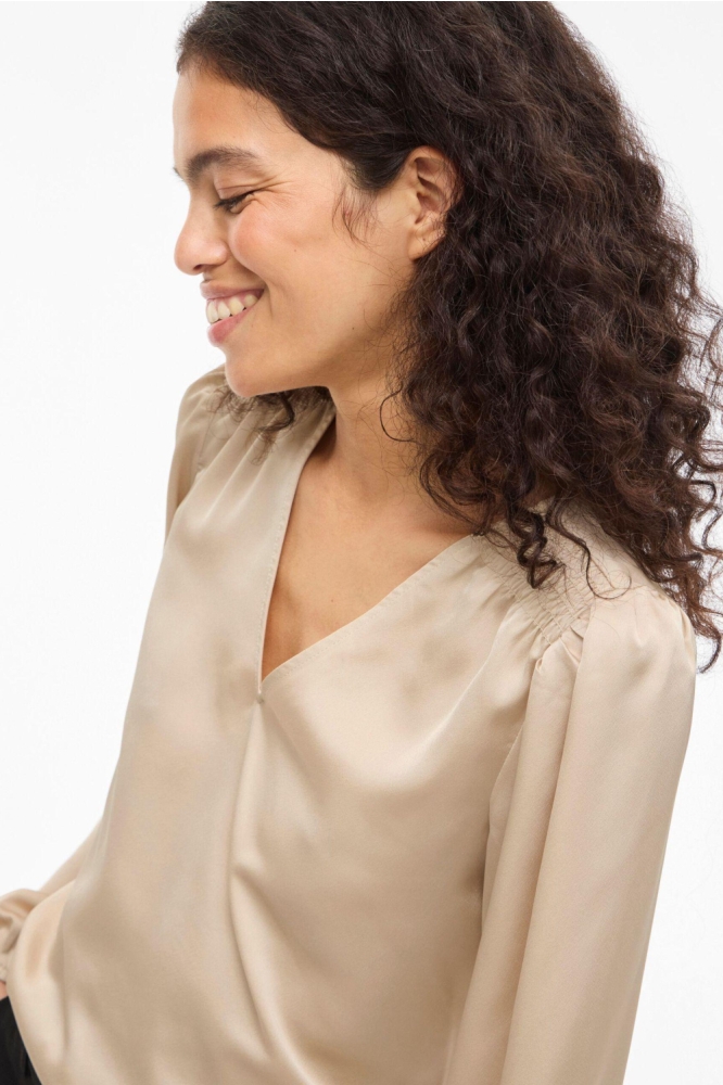 Vila ecru dames t-shirt | Close up