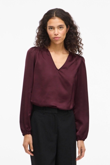 Vila T-shirt VIELLETTE L/S SMOCK SATIN TOP - NOO 14114163 Fig