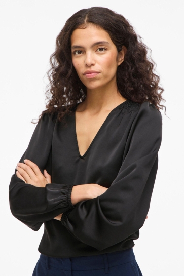 Vila VIELLETTE L/S SMOCK SATIN TOP 14114163 Black