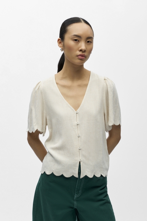 Object beige dames t-shirt | Model vooraanzicht