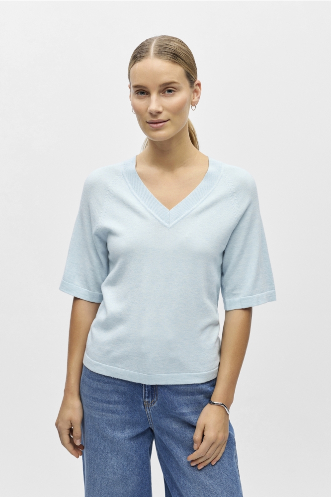Object blauwe dames t-shirt | Model vooraanzicht