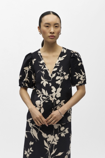 Object Blouse OBJJACIRA SS V NECK TOP NOOS 23043492 Black/Sandshell