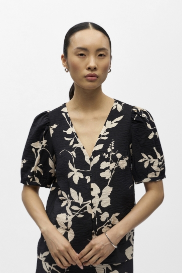 Object Blouse OBJJACIRA SS V NECK TOP NOOS 23043492 Black/Sandshell