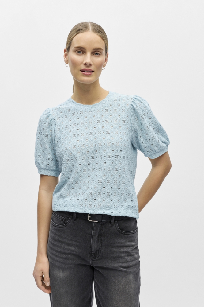 Object blauwe dames t-shirt | Model vooraanzicht