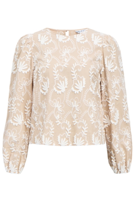 Object beige dames t-shirt | Vooraanzicht