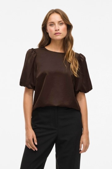 Vila viellette 2/4 satin puff top - noos Bruin