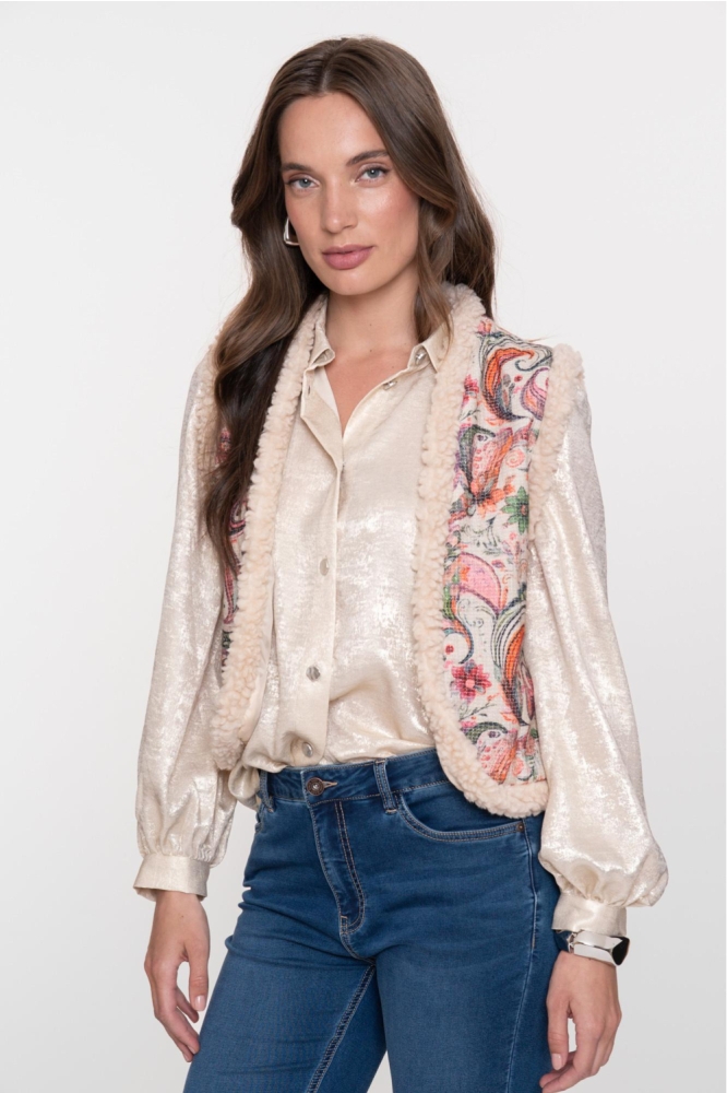 Geisha zilveren dames blouse | Model vooraanzicht